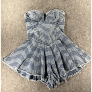 Fashion Nova Denim Romper Joy Of It All Bustier Strapless Corset‎ Light Washed S